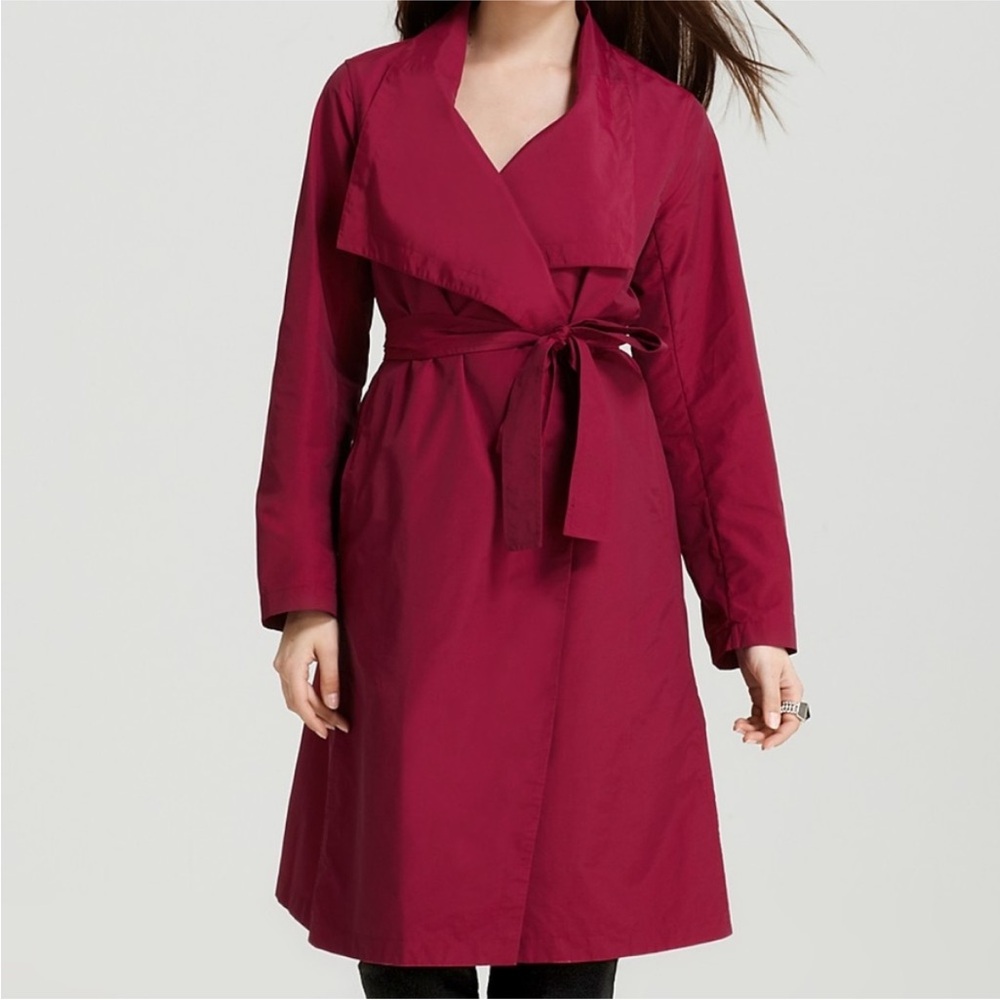 Eileen Fisher Women's magenta Cascading Collar Trench Sz Large